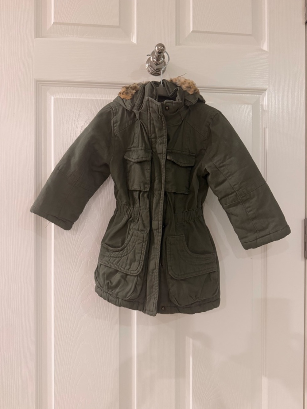 Urban Republic Olive Green Parka with Leopard Faux-Fur Lining
